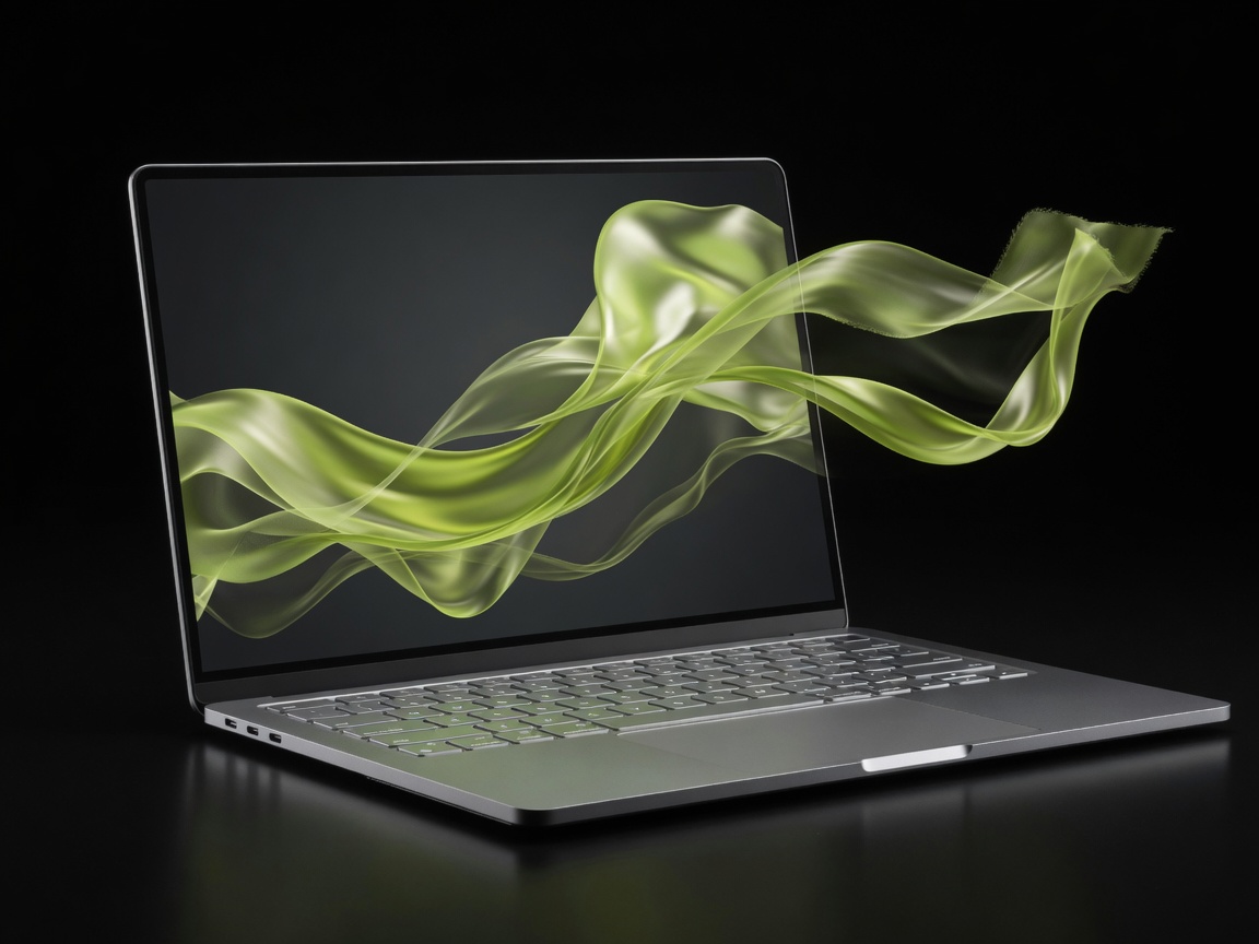 StudioPro 15 creator laptop with flowing green abstract wallpaper